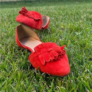 J Crew Red Suede flats Sz 9